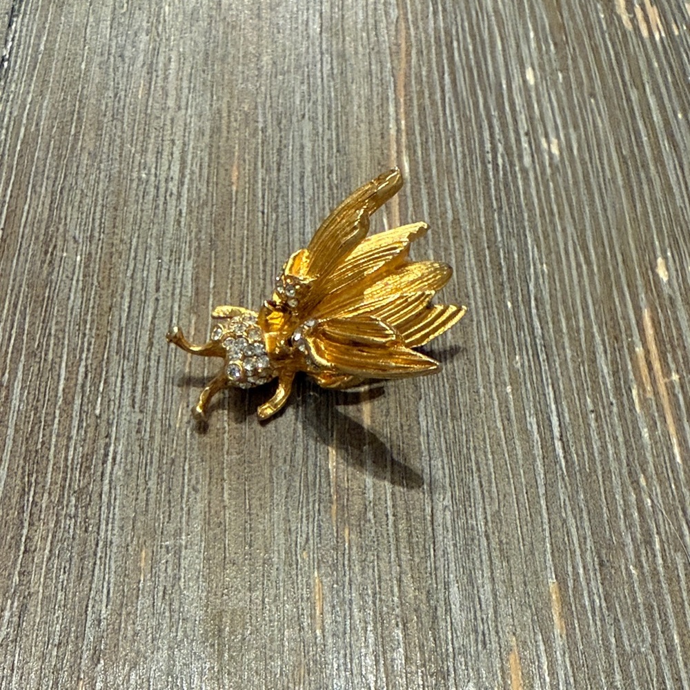 Gold Insect Brooch with Rhinestones